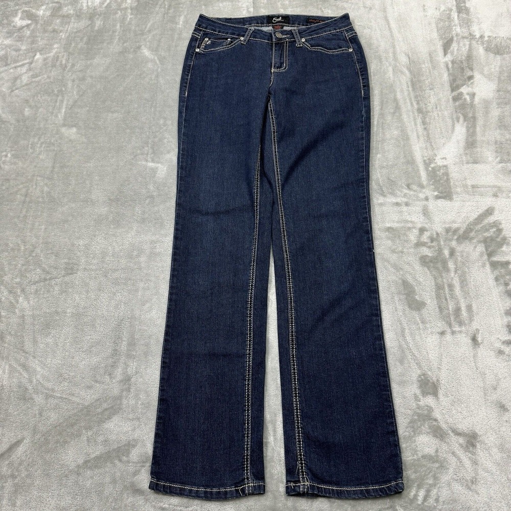 Earl Jeans Womens 6 Blue Straight Leg Stretch Dark Wash Denim Rhinestone Pockets
